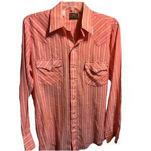 Vintage 60s 70s Western Fashion Pearl Snap Shirt Men’s M Red Striped Long Sleeve